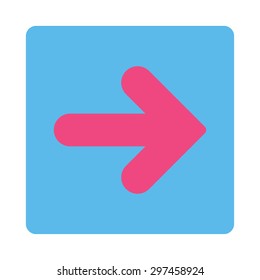Arrow Right icon from Primitive Buttons OverColor Set. This rounded square flat button is drawn with pink and blue colors on a white background.