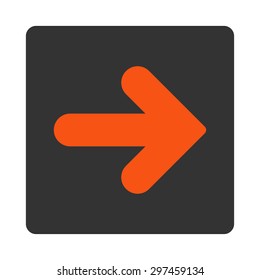 Arrow Right icon from Primitive Buttons OverColor Set. This rounded square flat button is drawn with orange and gray colors on a white background.