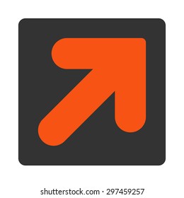 Arrow Up Right icon from Primitive Buttons OverColor Set. This rounded square flat button is drawn with orange and gray colors on a white background.