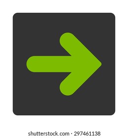 Arrow Right icon from Primitive Buttons OverColor Set. This rounded square flat button is drawn with eco green and gray colors on a white background.