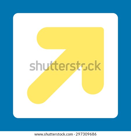 Arrow Up Right icon from Primitive Buttons OverColor Set. This rounded square flat button is drawn with yellow and white colors on a blue background.