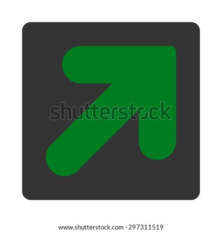 Arrow Up Right icon from Primitive Buttons OverColor Set. This rounded square flat button is drawn with green and gray colors on a white background.