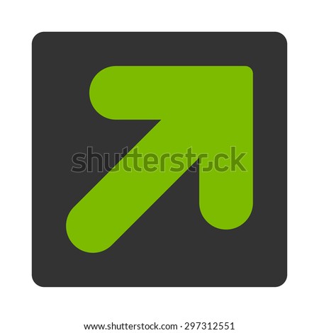Arrow Up Right icon from Primitive Buttons OverColor Set. This rounded square flat button is drawn with eco green and gray colors on a white background.