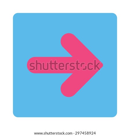 Arrow Right icon from Primitive Buttons OverColor Set. This rounded square flat button is drawn with pink and blue colors on a white background.