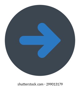 Arrow Right icon from Primitive Round Buttons OverColor Set. This round flat button is drawn with smooth blue colors on a white background.