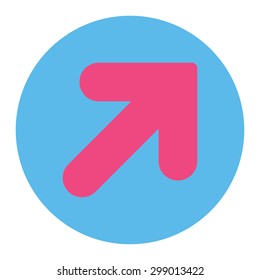 Arrow Up Right icon from Primitive Round Buttons OverColor Set. This round flat button is drawn with pink and blue colors on a white background.
