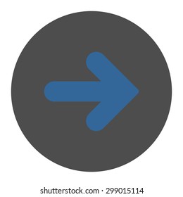 Arrow Right icon from Primitive Round Buttons OverColor Set. This round flat button is drawn with cobalt and gray colors on a white background.