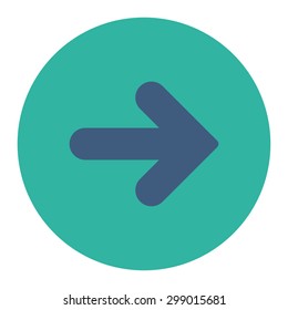 Arrow Right icon from Primitive Round Buttons OverColor Set. This round flat button is drawn with cobalt and cyan colors on a white background.
