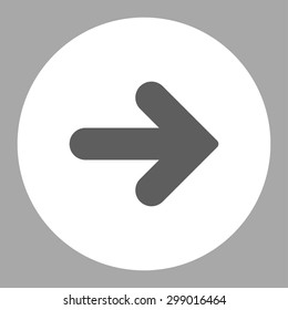 Arrow Right icon from Primitive Round Buttons OverColor Set. This round flat button is drawn with dark gray and white colors on a silver background.
