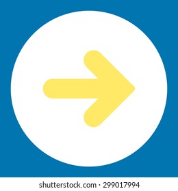 Arrow Right icon from Primitive Round Buttons OverColor Set. This round flat button is drawn with yellow and white colors on a blue background.