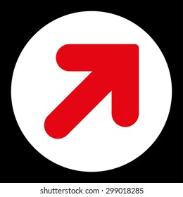 Arrow Up Right icon from Primitive Round Buttons OverColor Set. This round flat button is drawn with red and white colors on a black background.