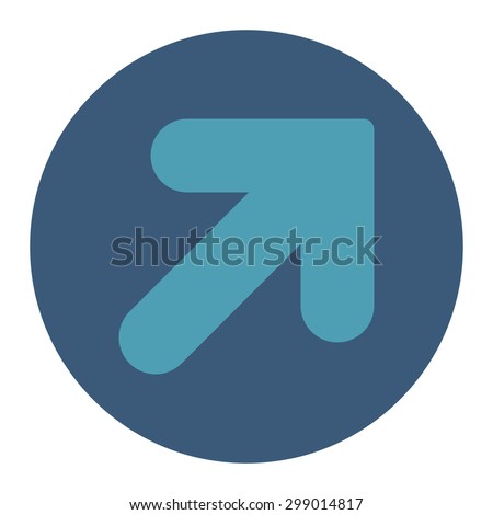 Arrow Up Right icon from Primitive Round Buttons OverColor Set. This round flat button is drawn with cyan and blue colors on a white background.