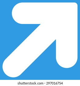 Arrow Up Right icon from Primitive Set. This isolated flat symbol is drawn with white color on a blue background, angles are rounded.