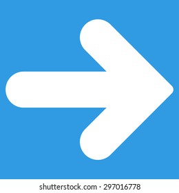 Arrow Right icon from Primitive Set. This isolated flat symbol is drawn with white color on a blue background, angles are rounded.