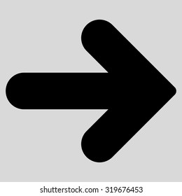 Arrow Right icon from Primitive Set. This isolated flat symbol is drawn with black color on a light gray background, angles are rounded.