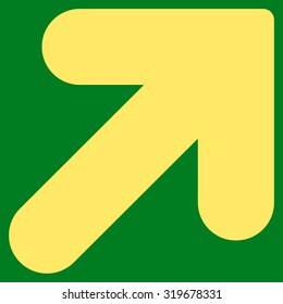 Arrow Up Right icon from Primitive Set. This isolated flat symbol is drawn with yellow color on a green background, angles are rounded.
