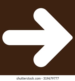 Arrow Right icon from Primitive Set. This isolated flat symbol is drawn with white color on a brown background, angles are rounded.