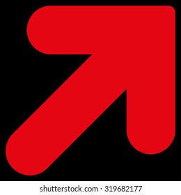 Arrow Up Right icon from Primitive Set. This isolated flat symbol is drawn with red color on a black background, angles are rounded.