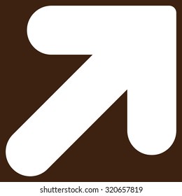 Arrow Up Right icon from Primitive Set. This isolated flat symbol is drawn with white color on a brown background, angles are rounded.