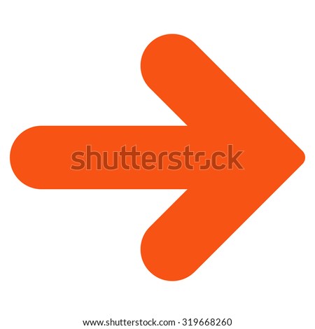 Arrow Right icon from Primitive Set. This isolated flat symbol is drawn with orange color on a white background, angles are rounded.