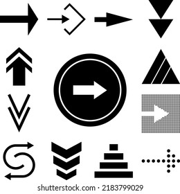 flecha, derecha, navegación, icono de signo en una colección con otros elementos