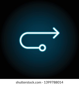 arrow right neon icon. Simple thin line, outline vector of Arrow icons for UI and UX, website or mobile application on dark blue gradient background
