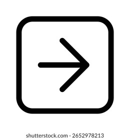 Ícone de contorno de seta para a direita para avançar, continuar e navegar.