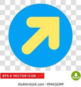 Arrow Up Right round icon. Vector EPS illustration style is flat iconic bicolor symbol, yellow and blue colors, transparent background.