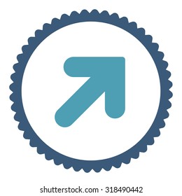 Arrow Up Right round stamp icon. This flat vector symbol is drawn with cyan and blue colors on a white background.
