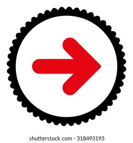 Arrow Right round stamp icon. This flat vector symbol is drawn with intensive red and black colors on a white background.