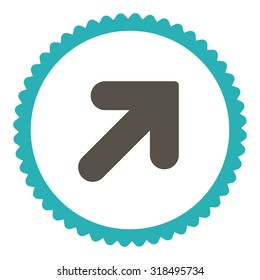 Arrow Up Right round stamp icon. This flat vector symbol is drawn with grey and cyan colors on a white background.