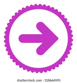 Arrow Right round stamp icon. This flat vector symbol is drawn with violet color on a white background.