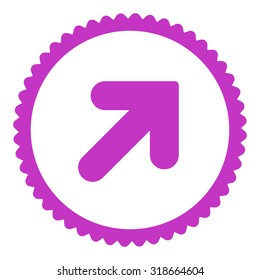 Arrow Up Right round stamp icon. This flat vector symbol is drawn with violet color on a white background.
