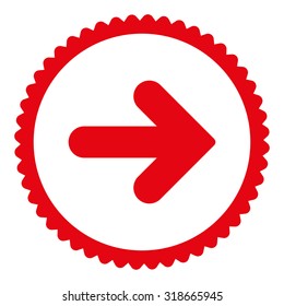 Arrow Right round stamp icon. This flat vector symbol is drawn with red color on a white background.