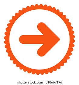 Arrow Right round stamp icon. This flat vector symbol is drawn with orange color on a white background.
