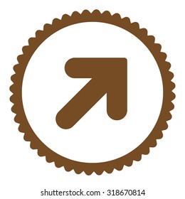 Arrow Up Right round stamp icon. This flat vector symbol is drawn with brown color on a white background.