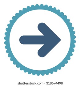 Arrow Right round stamp icon. This flat vector symbol is drawn with cyan and blue colors on a white background.