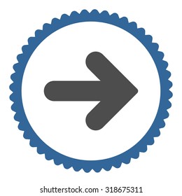 Arrow Right round stamp icon. This flat vector symbol is drawn with cobalt and gray colors on a white background.