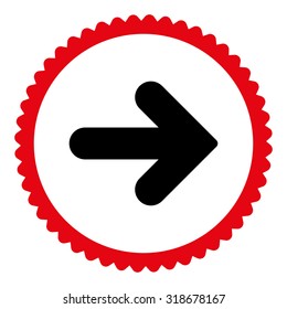 Arrow Right round stamp icon. This flat vector symbol is drawn with intensive red and black colors on a white background.