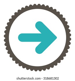 Arrow Right round stamp icon. This flat vector symbol is drawn with grey and cyan colors on a white background.