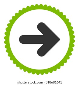 Arrow Right round stamp icon. This flat vector symbol is drawn with eco green and gray colors on a white background.