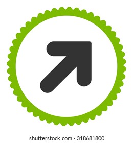 Arrow Up Right round stamp icon. This flat vector symbol is drawn with eco green and gray colors on a white background.