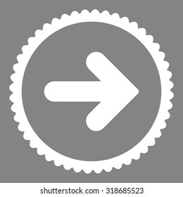 Arrow Right round stamp icon. This flat vector symbol is drawn with white color on a gray background.
