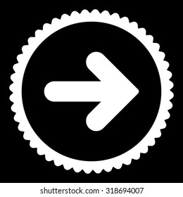 Arrow Right round stamp icon. This flat vector symbol is drawn with white color on a black background.