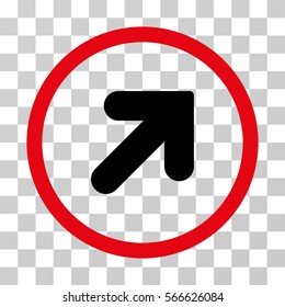 Arrow Up Right rounded icon. Vector illustration style is flat iconic bicolor symbol inside a circle, intensive red and black colors, transparent background. Designed for web and software interfaces.