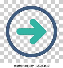 Arrow Right rounded icon. Vector illustration style is flat iconic bicolor symbol inside a circle, cobalt and cyan colors, transparent background. Designed for web and software interfaces.