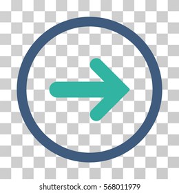 Arrow Right rounded icon. Vector illustration style is flat iconic bicolor symbol inside a circle, cobalt and cyan colors, transparent background. Designed for web and software interfaces.
