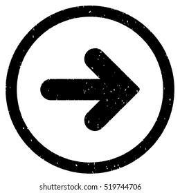 Arrow Right rubber seal stamp watermark. Icon vector symbol with grunge design and unclean texture. Scratched black ink emblem on a white background.