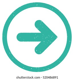 Arrow Right rubber seal stamp watermark. Icon vector symbol with grunge design and dust texture. Scratched cyan ink emblem on a white background.