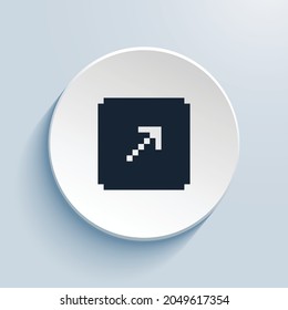 arrow up right square fill pixel art icon design. Button style circle shape isolated on white background. Vector illustration